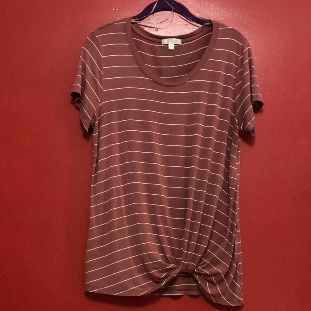 Nine Britton Brown Striped Short Sleeve Top